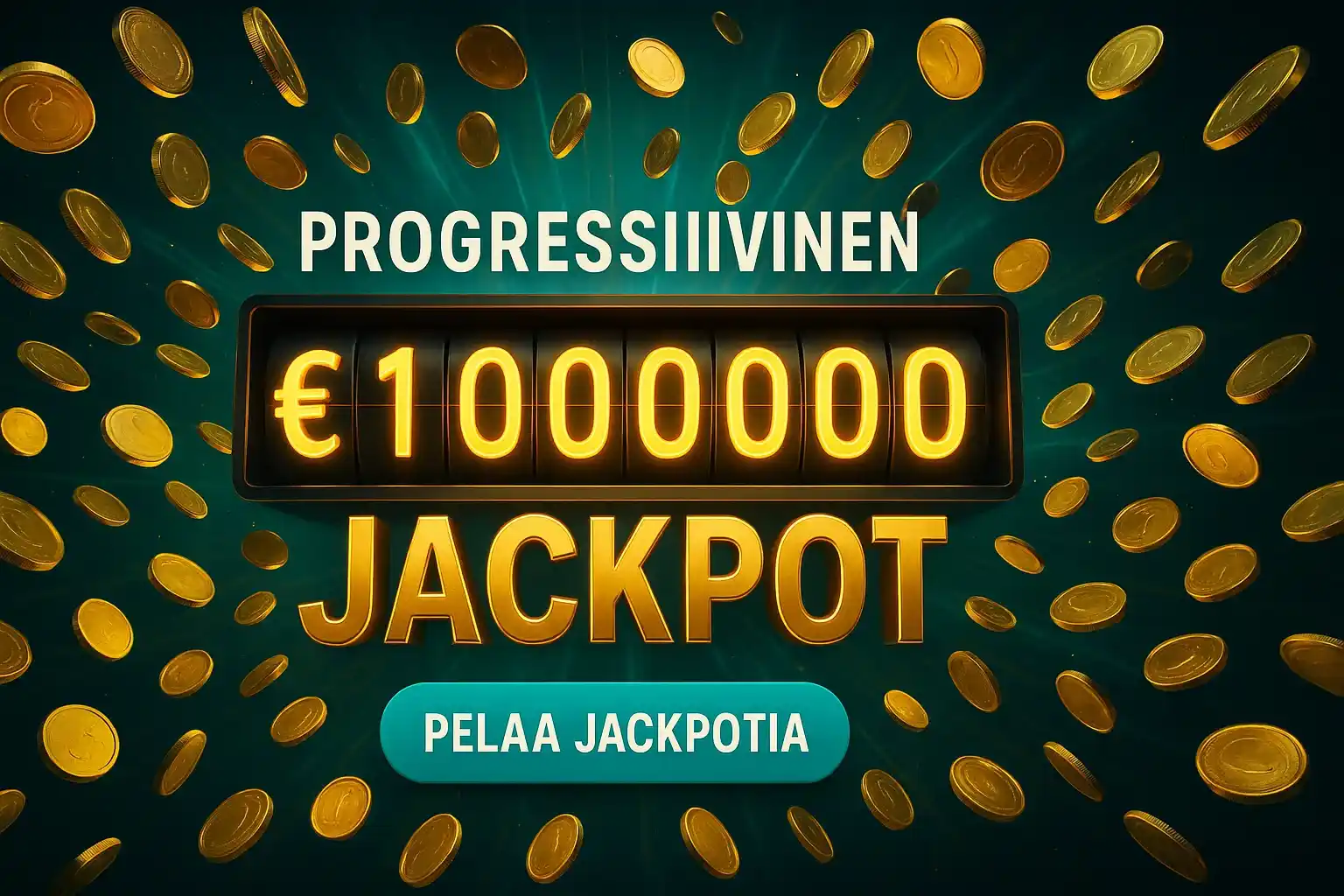 Suomalainen kasinobanneri, progressiivinen jackpot 1 000 000 €, kultakolikot ja CTA